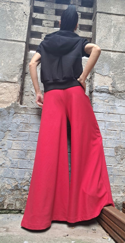 Wide Leg Red Pants Skirt - Handmade clothing from Angel By Silvia - Top Designer Brands 