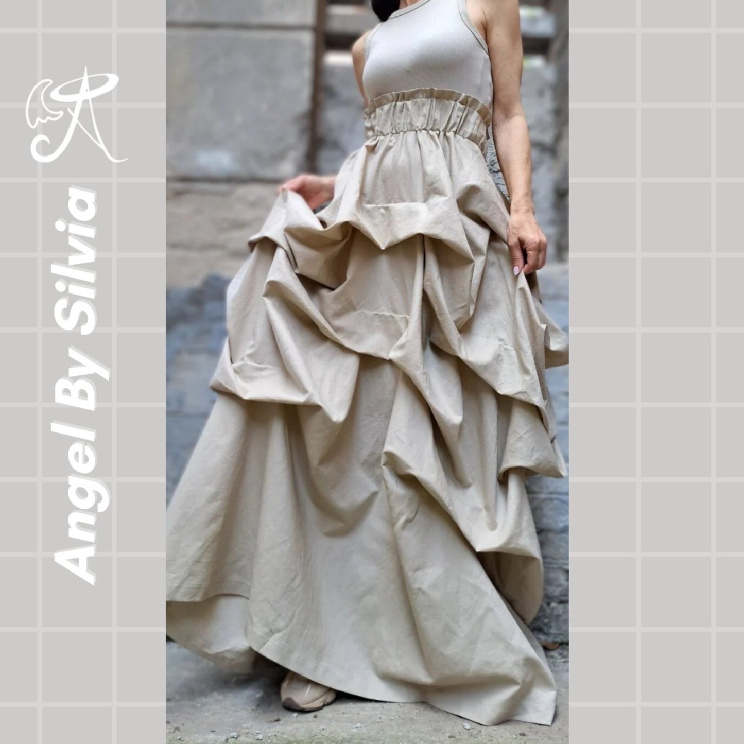 Linen Handmade Beige Maxi Skirt • Floor-Length Layered Boho Skirt • High Waist Flowy Elegant Skirt • Soft Textured Linen Skirt - Handmade clothing from Angel By Silvia - Top Designer Brands 
