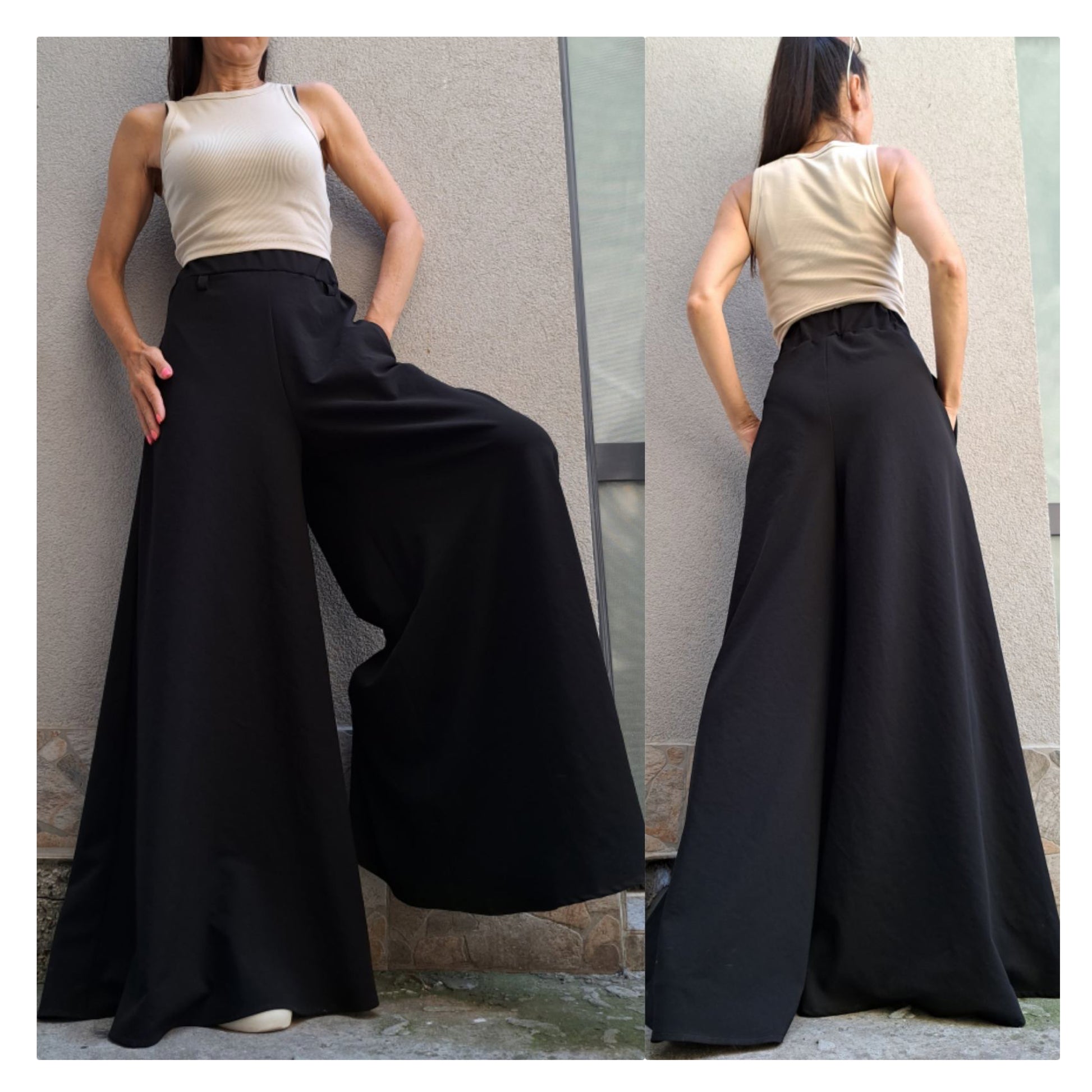 High Waist Black Pants Skirt - Handmade clothing from Angel By Silvia - Top Designer Brands 