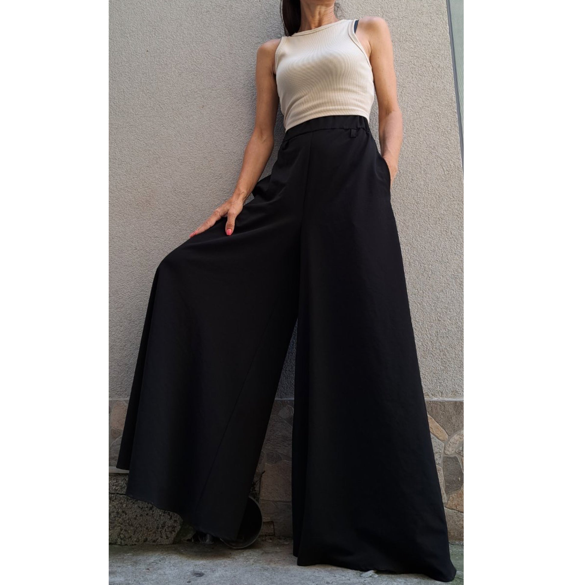 High Waist Black Pants Skirt - Handmade clothing from Angel By Silvia - Top Designer Brands 