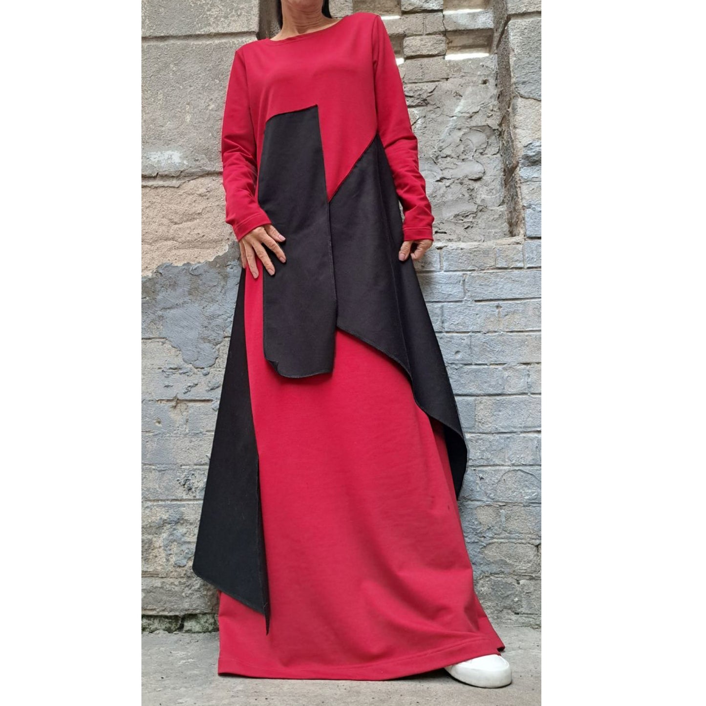 Avantgarde Red Black Long Dress - Handmade clothing from Angel By Silvia - Top Designer Brands 