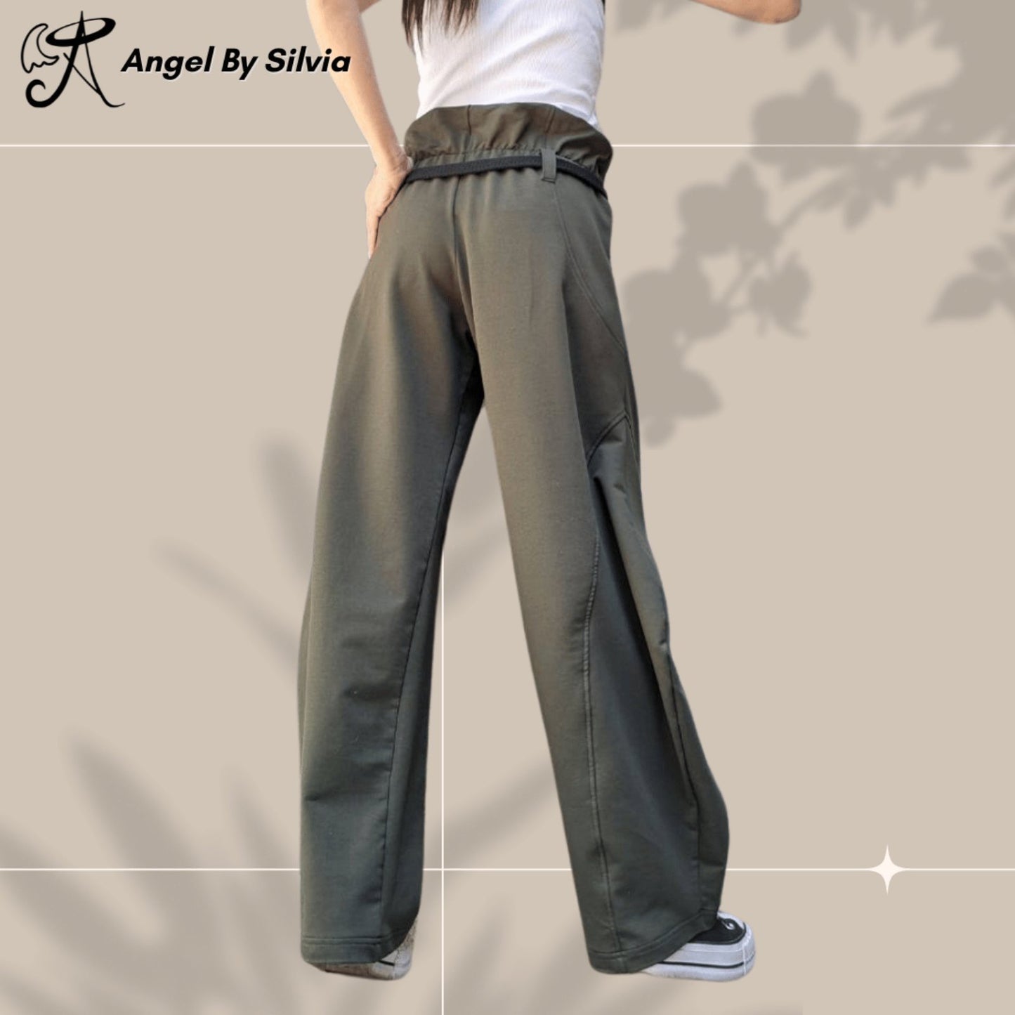 Military Green Balloon Pants for Women – High Waisted Loose Fit Cotton Trousers • Elastic Drawstring Joggers • Boho Streetwear Pants • Handmade XS to 5XL - Handmade clothing from Angel By Silvia - Top Designer Brands 