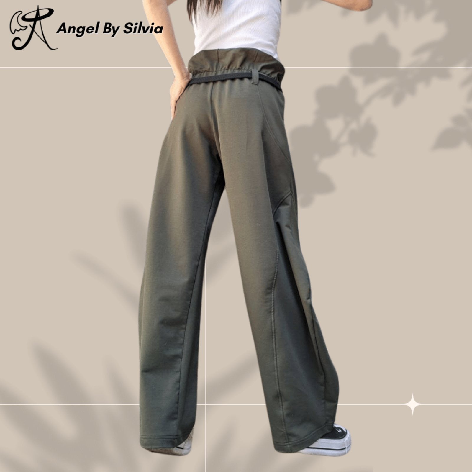 Military Green Balloon Pants for Women – High Waisted Loose Fit Cotton Trousers • Elastic Drawstring Joggers • Boho Streetwear Pants • Handmade XS to 5XL - Handmade clothing from Angel By Silvia - Top Designer Brands 