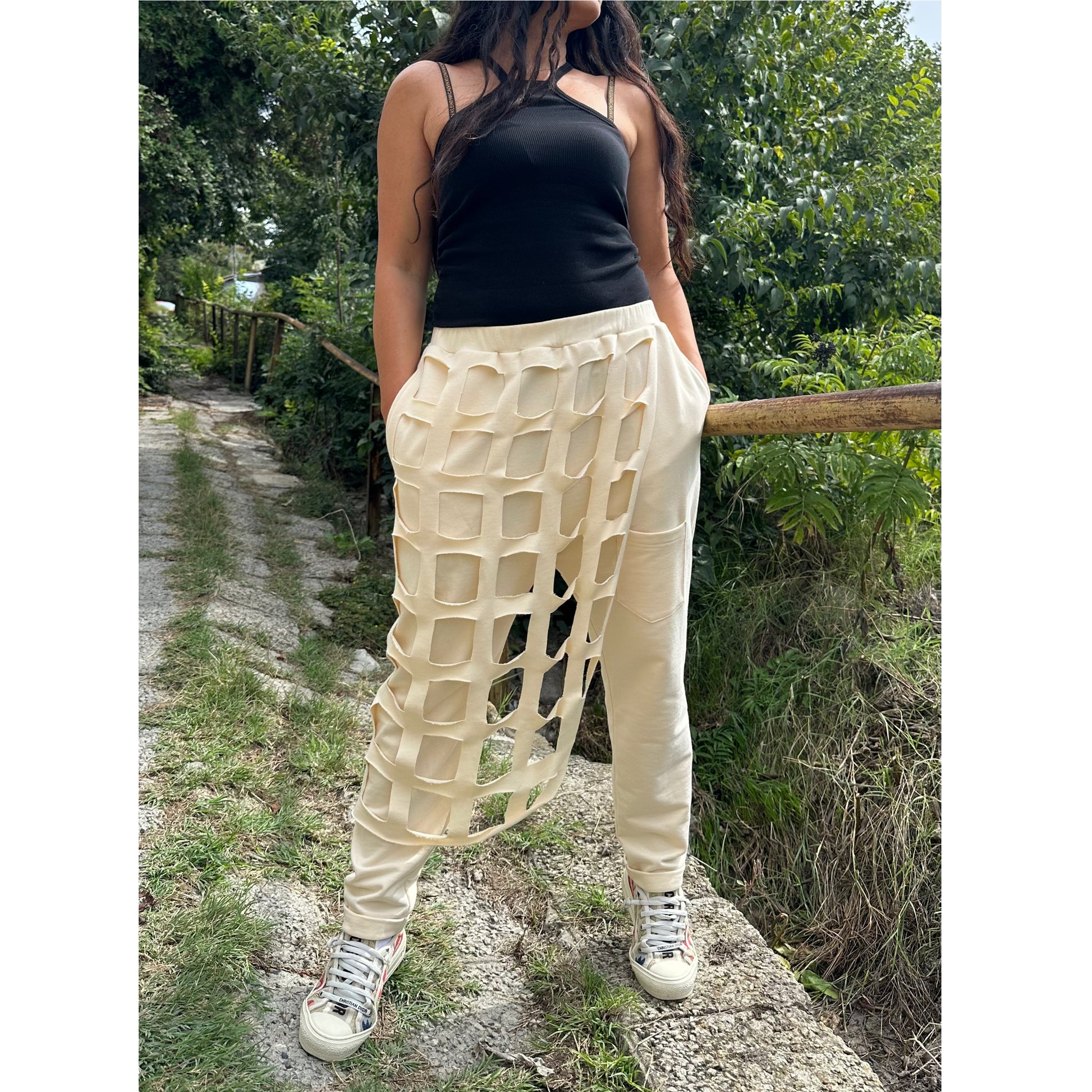 New Asymmetric Beige Pants - Handmade clothing from Angel By Silvia - Top Designer Brands 