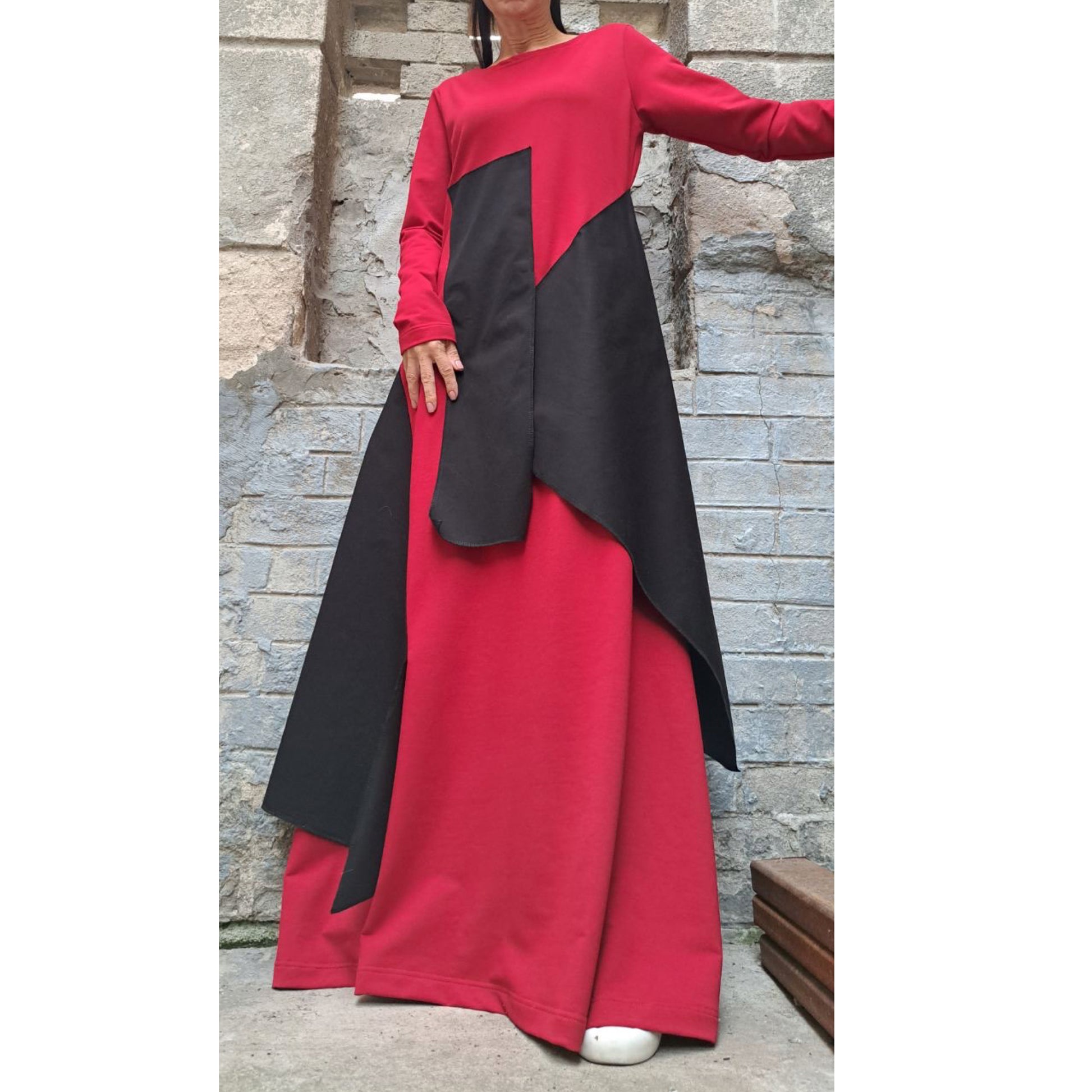 Avantgarde Red Black Long Dress - Handmade clothing from Angel By Silvia - Top Designer Brands 