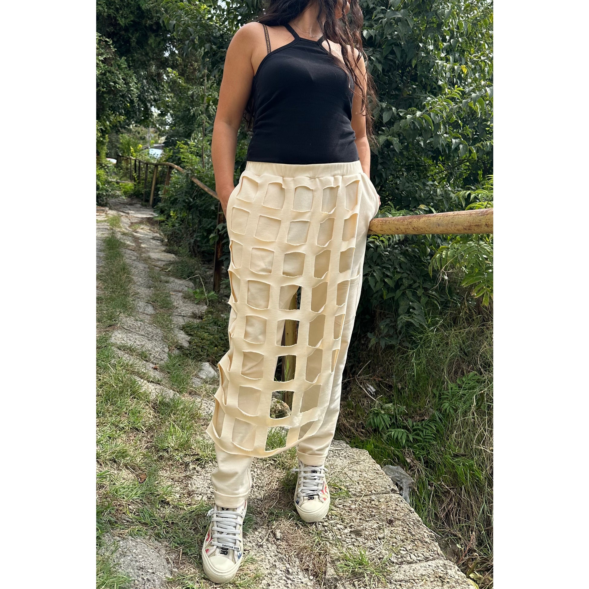 New Asymmetric Beige Pants - Handmade clothing from Angel By Silvia - Top Designer Brands 