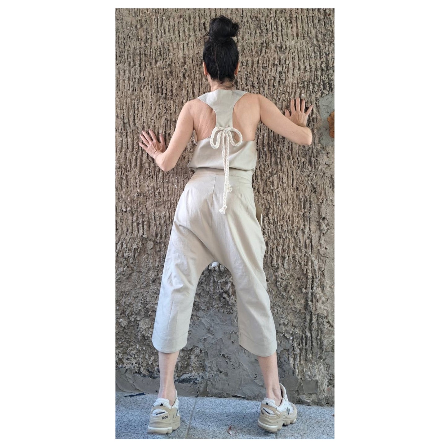 Summer Linen Women’s Set / Extravagant High Waist Linen Pants / Sleeveless Top / Daywear Beige Pants Top Outfits / Avantgarde Two Pieces Set - Handmade clothing from Angel By Silvia - Top Designer Brands 