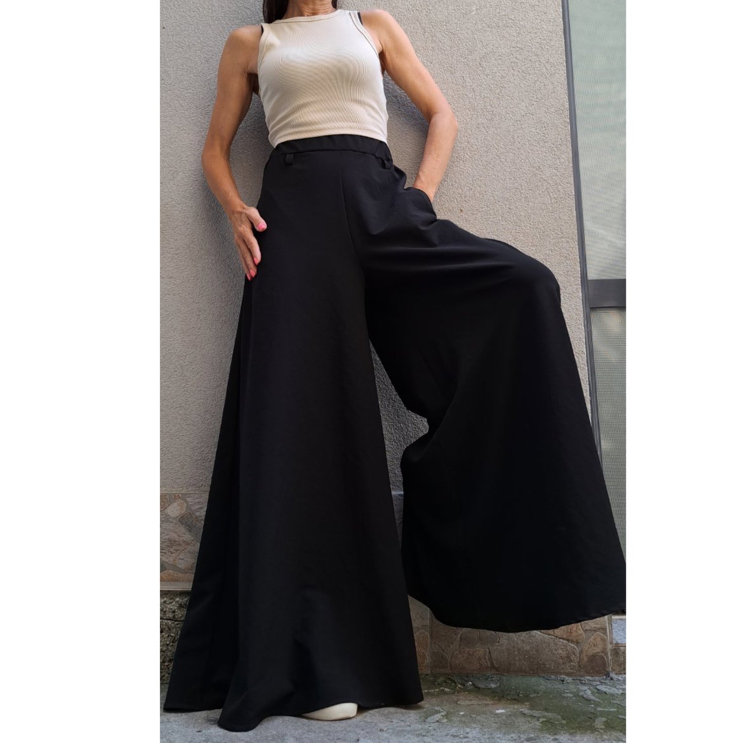 High Waist Black Pants Skirt - Handmade clothing from Angel By Silvia - Top Designer Brands 