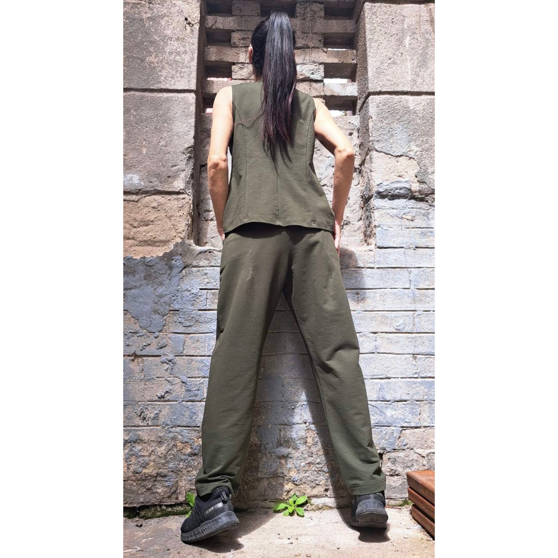 New Collection Extravagant Set / Asymmetric Military Green Outfit / Sleeveless Vest / Avantgarde Pants Vest Set / Streetwear Cotton Outfits - Handmade clothing from Angel By Silvia - Top Designer Brands 