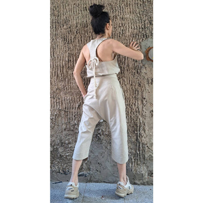 Summer Linen Women’s Set / Extravagant High Waist Linen Pants / Sleeveless Top / Daywear Beige Pants Top Outfits / Avantgarde Two Pieces Set - Handmade clothing from Angel By Silvia - Top Designer Brands 