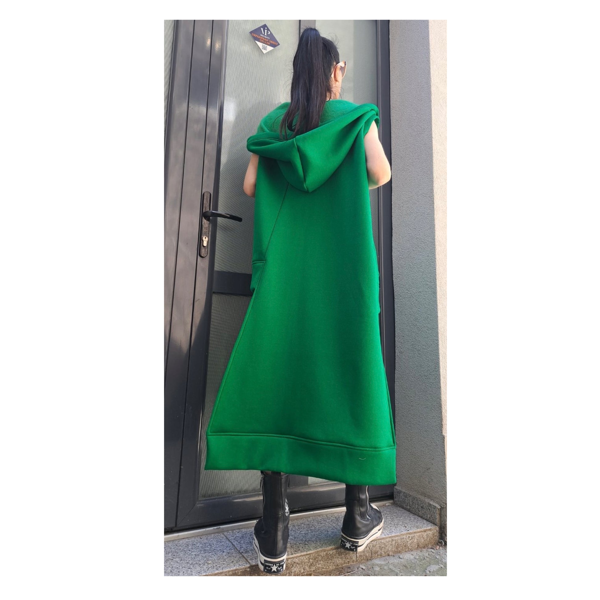 Extravagant Green Outfit / Asymmetric Two Piece Set / Hooded Warm Vest Pants / Outwear Green Set / Streetwear Woman Green Suit Set - Handmade clothing from Angel By Silvia - Top Designer Brands 