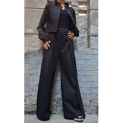 Asymmetric Black Denim Pants Blazer Set - Handmade clothing from Angel By Silvia - Top Designer Brands 