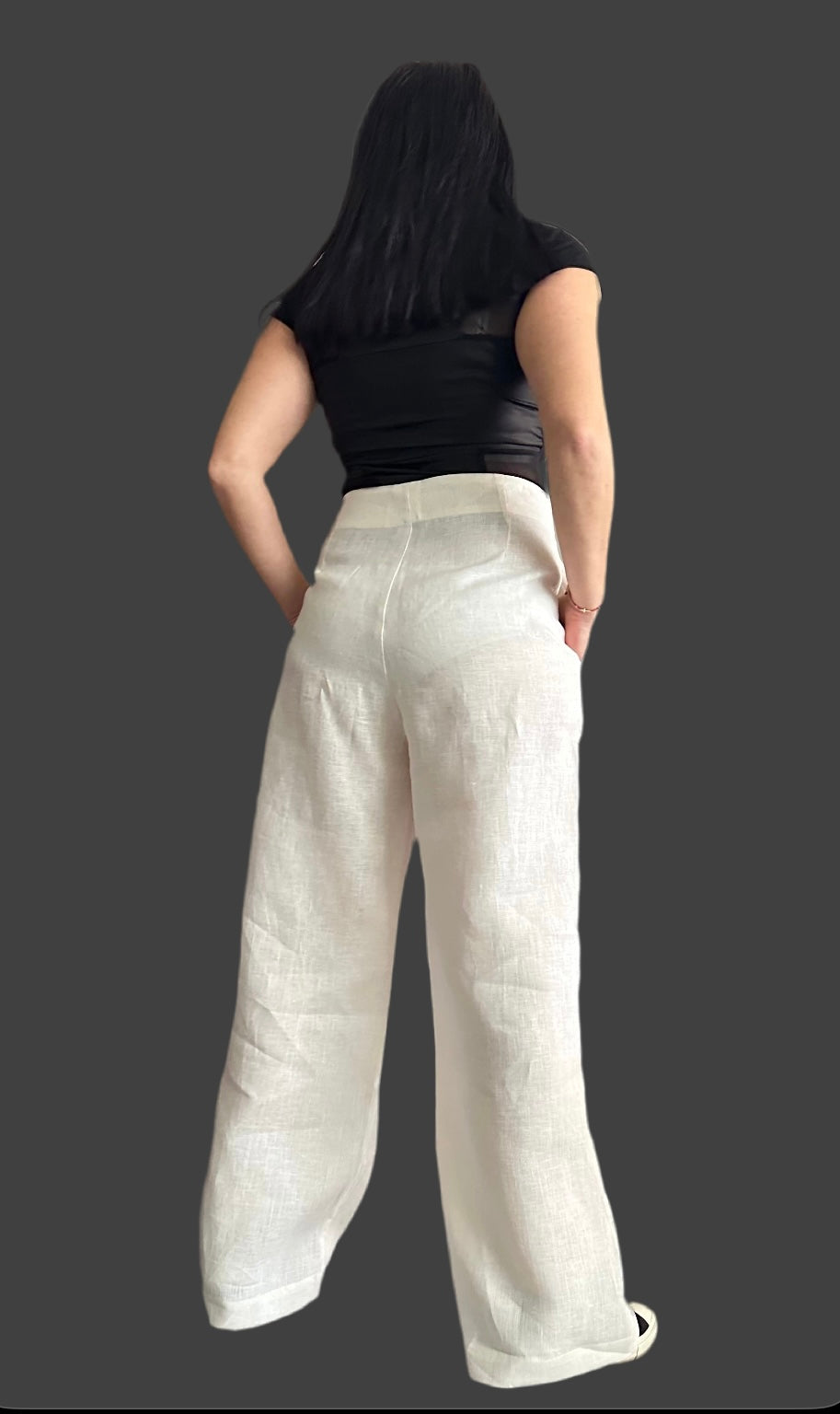 Streetwear Linen Wide Leg Pants / Extravagant Women’s Pants / Summer White Linen Pants / Casual High Waist Pants / Asymmetric Summer Pants - Handmade clothing from Angel By Silvia - Top Designer Brands 