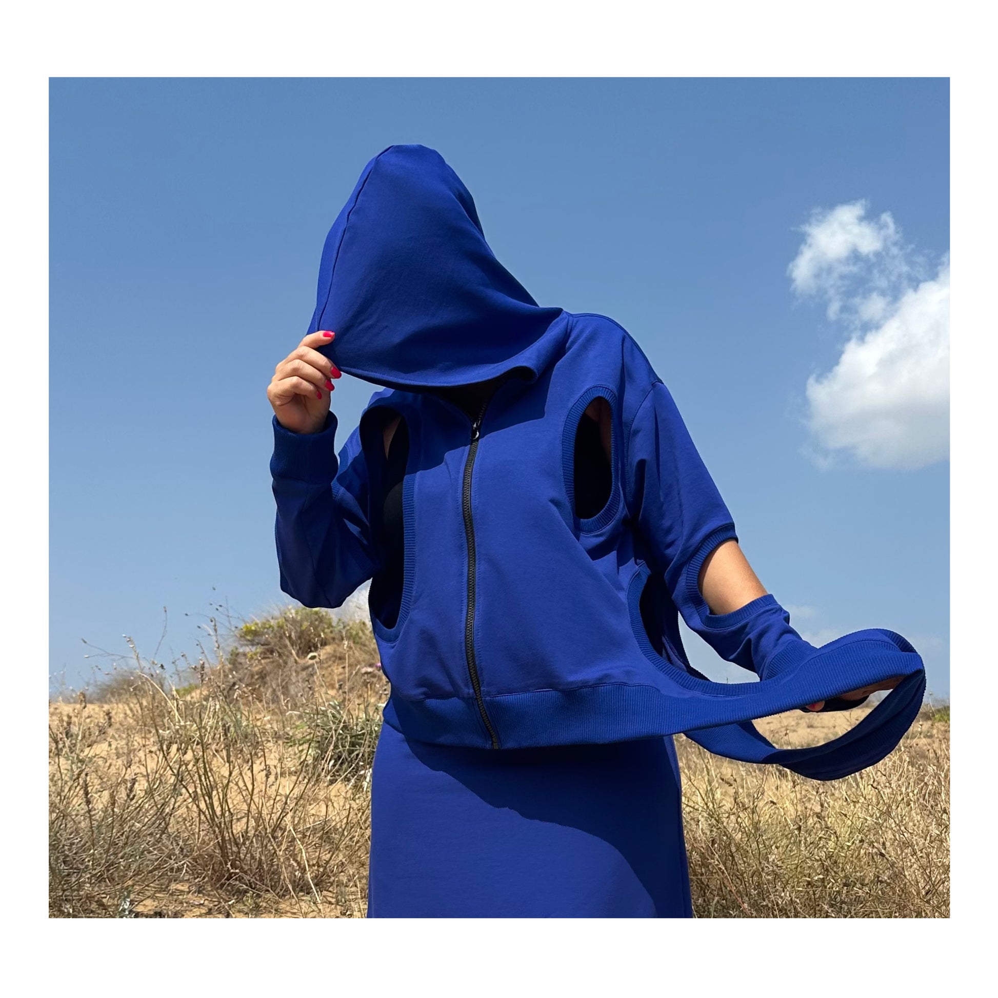 Asymmetric Blue Jacket - Handmade clothing from Angel By Silvia - Top Designer Brands 