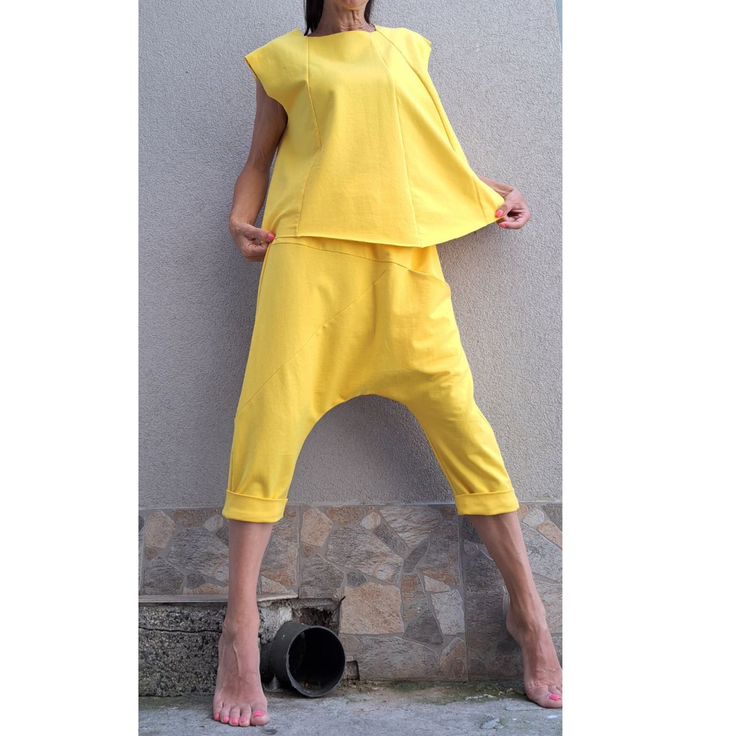 Loose Yellow Harem Pants Top - Handmade clothing from Angel By Silvia - Top Designer Brands 