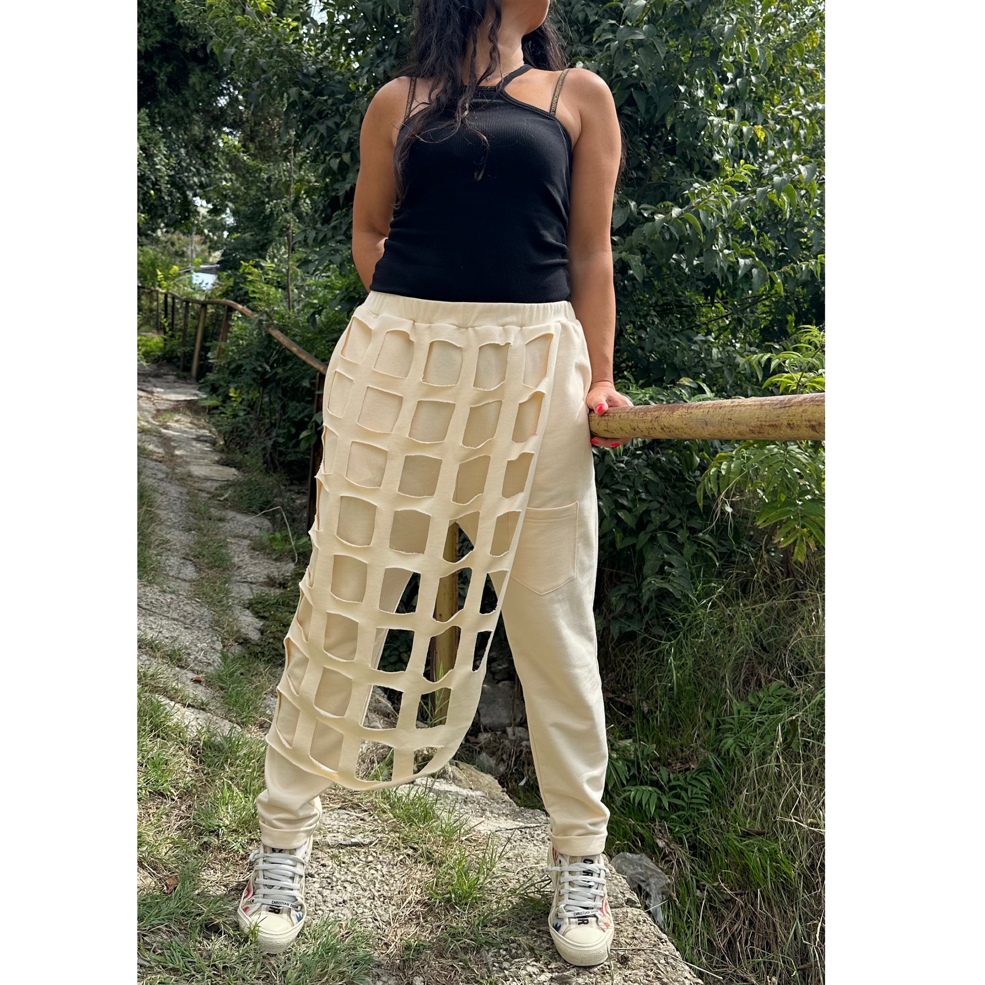 New Asymmetric Beige Pants - Handmade clothing from Angel By Silvia - Top Designer Brands 