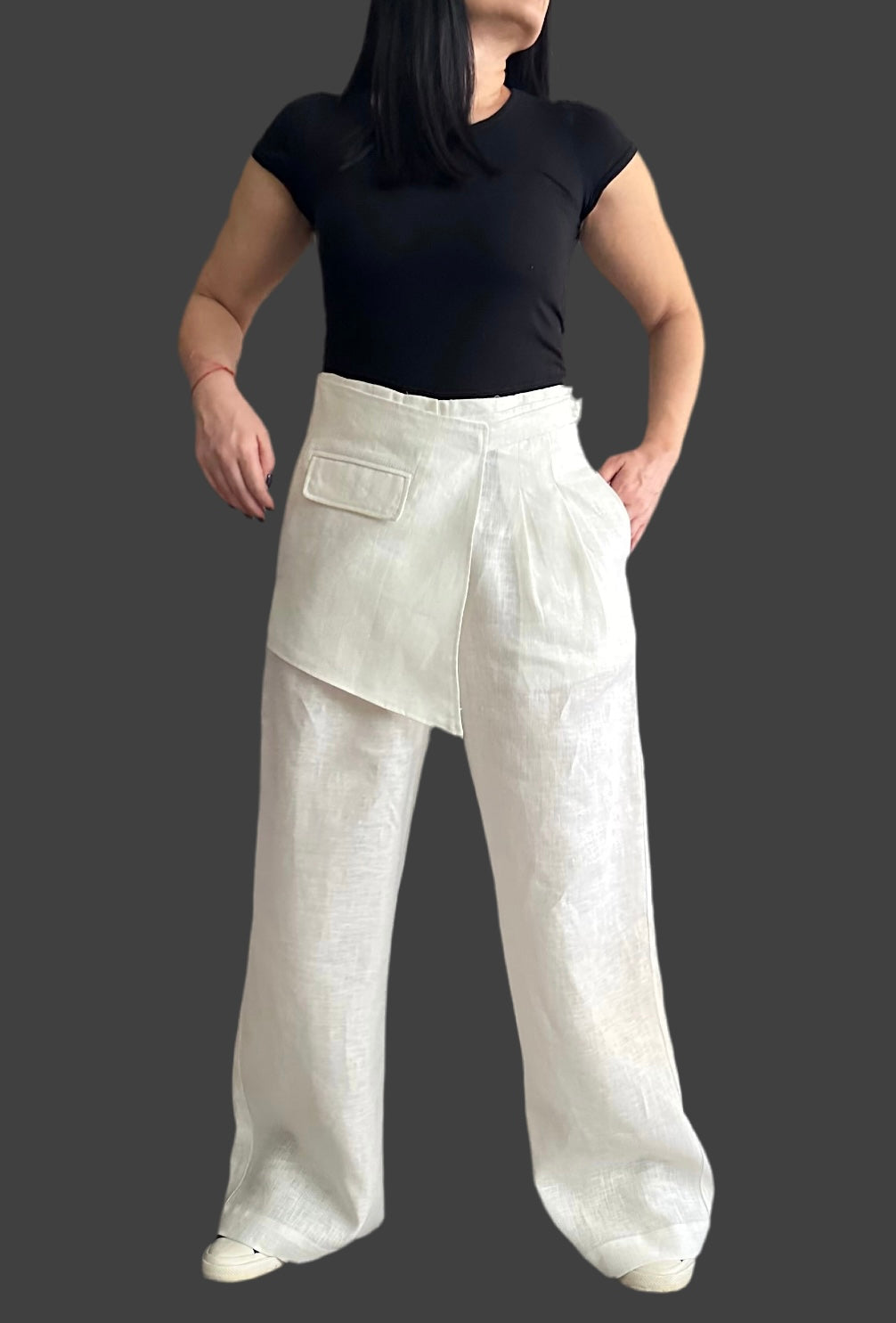 Streetwear Linen Wide Leg Pants / Extravagant Women’s Pants / Summer White Linen Pants / Casual High Waist Pants / Asymmetric Summer Pants - Handmade clothing from Angel By Silvia - Top Designer Brands 