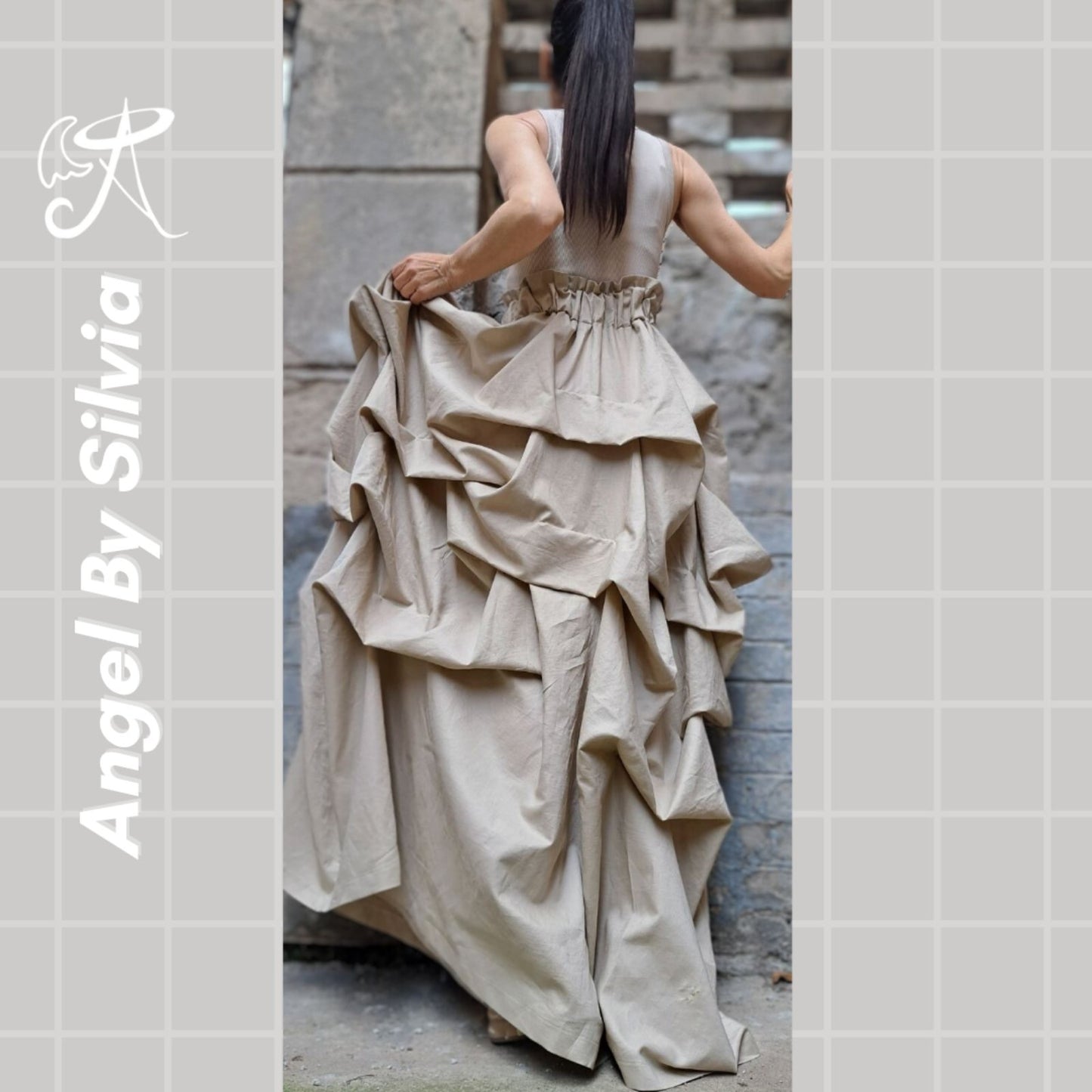 Linen Handmade Beige Maxi Skirt • Floor-Length Layered Boho Skirt • High Waist Flowy Elegant Skirt • Soft Textured Linen Skirt - Handmade clothing from Angel By Silvia - Top Designer Brands 