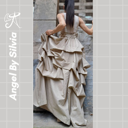 Linen Handmade Beige Maxi Skirt • Floor-Length Layered Boho Skirt • High Waist Flowy Elegant Skirt • Soft Textured Linen Skirt - Handmade clothing from Angel By Silvia - Top Designer Brands 