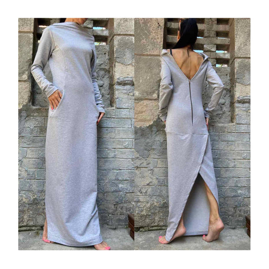 Long Cotton Slit Dress - Handmade clothing from Angel By Silvia - Top Designer Brands 