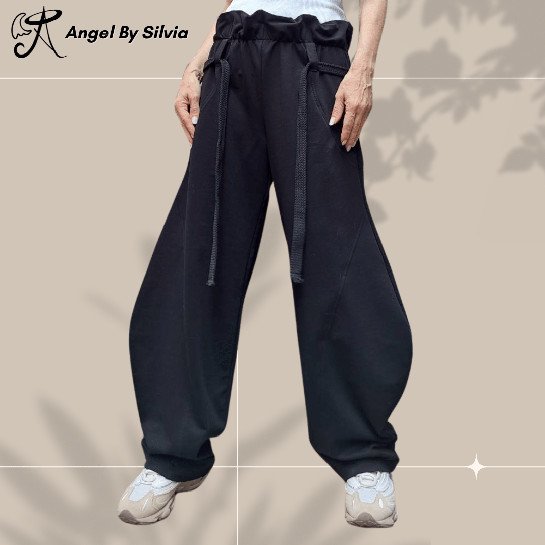 Black Balloon Pants for Women • High Waist Drawstring Loose Fit Cotton Trousers • No Pocket Urban Joggers • Handmade XS to 5XL - Handmade clothing from Angel By Silvia - Top Designer Brands 