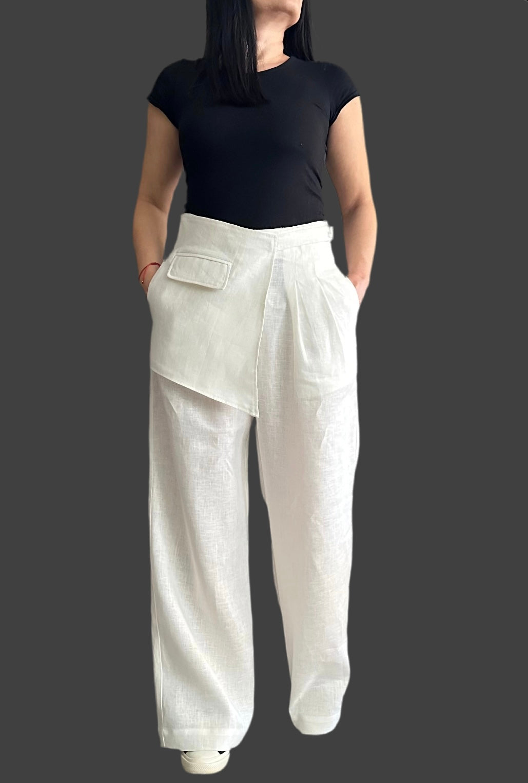 Streetwear Linen Wide Leg Pants / Extravagant Women’s Pants / Summer White Linen Pants / Casual High Waist Pants / Asymmetric Summer Pants - Handmade clothing from Angel By Silvia - Top Designer Brands 