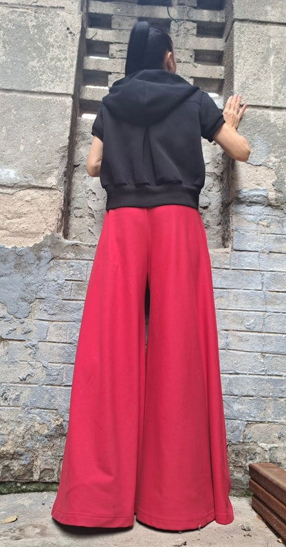 Wide Leg Red Pants Skirt - Handmade clothing from Angel By Silvia - Top Designer Brands 