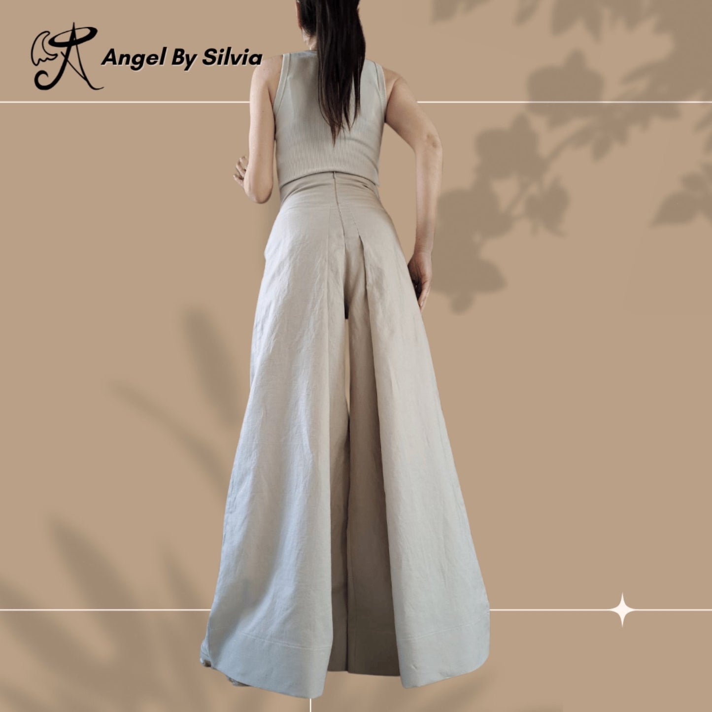 High Waist Linen Pants • Beige Wide Leg Trousers • Relaxed Fit Palazzo Pants • High Waist Boho Pants • Sizes XS-5XL - Handmade clothing from Angel By Silvia - Top Designer Brands 