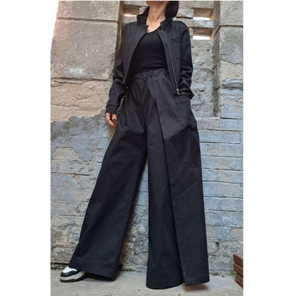 Asymmetric Black Denim Pants Blazer Set - Handmade clothing from Angel By Silvia - Top Designer Brands 