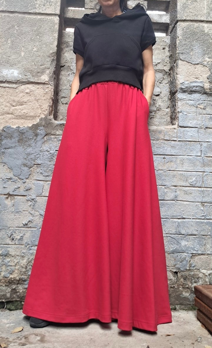 Wide Leg Red Pants Skirt - Handmade clothing from Angel By Silvia - Top Designer Brands 