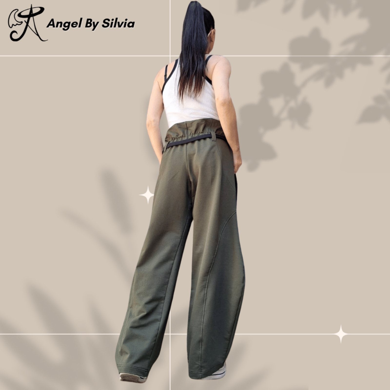 Military Green Balloon Pants for Women – High Waisted Loose Fit Cotton Trousers • Elastic Drawstring Joggers • Boho Streetwear Pants • Handmade XS to 5XL - Handmade clothing from Angel By Silvia - Top Designer Brands 