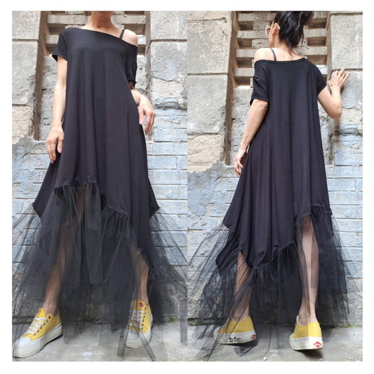 New Extravagant Black Oversized Tulle Dress - Handmade clothing from Angel By Silvia - Top Designer Brands 