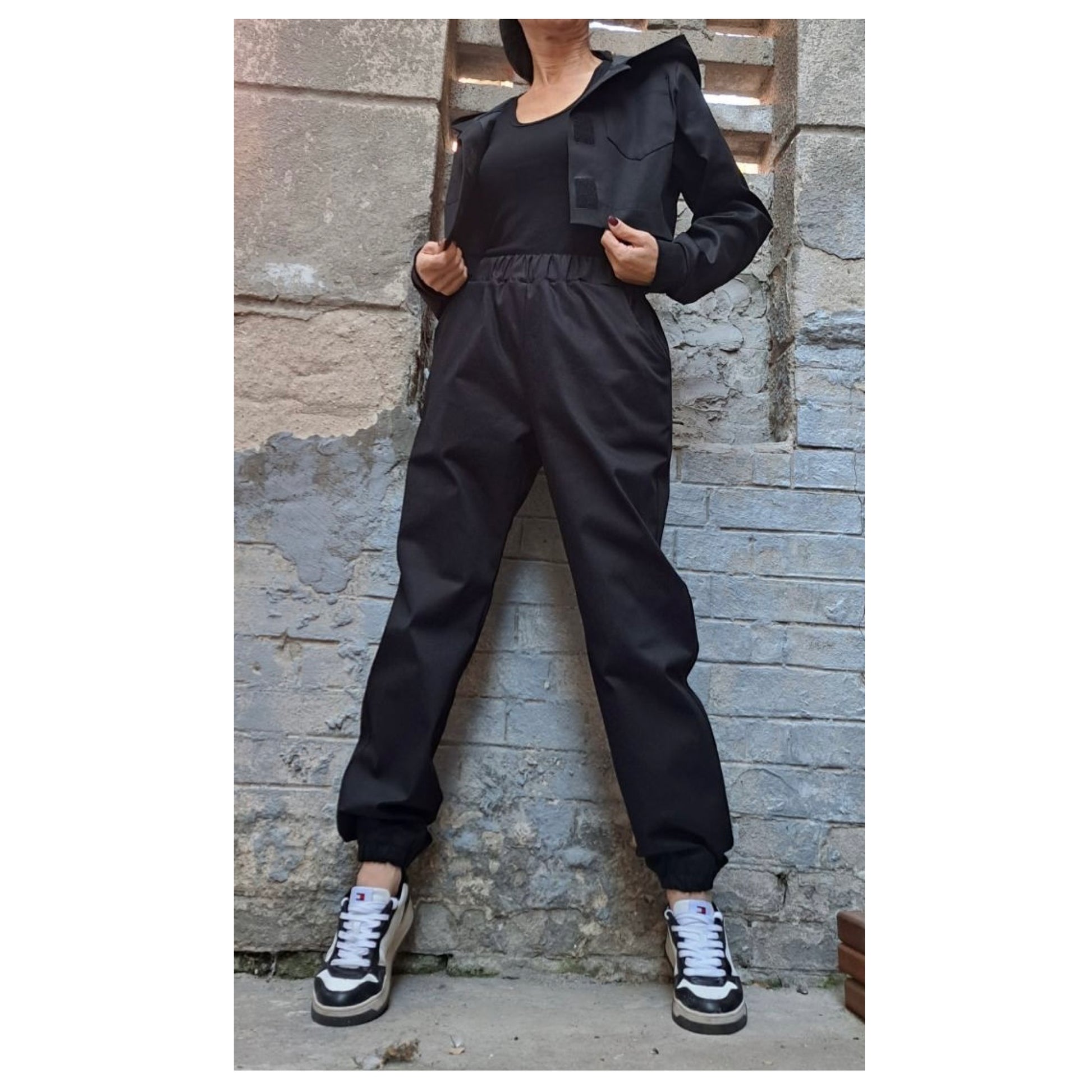 Street Black Denim Pants Jacket Set - Handmade clothing from Angel By Silvia - Top Designer Brands 