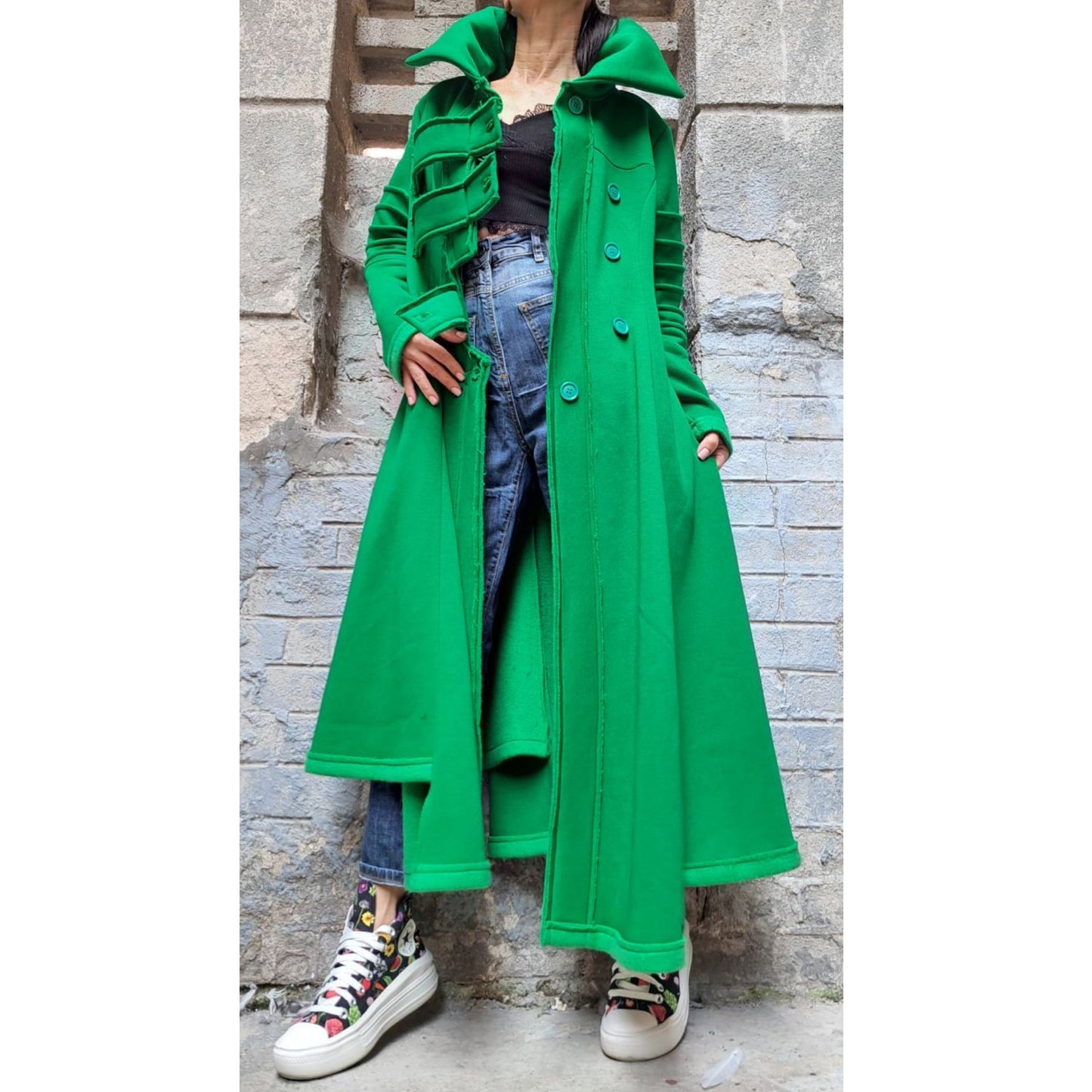 Extravagant Sweatshirt / Extravagant Green Coat / Casual Long Vest - Handmade clothing from AngelBySilvia - Top Designer Brands 