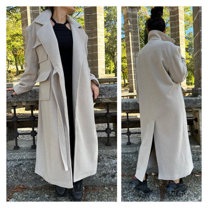 Autumn Winter Wool Beige V-Neck Coat - Handmade clothing from AngelBySilvia - Top Designer Brands 