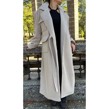 Autumn Winter Wool Beige V-Neck Coat - Handmade clothing from AngelBySilvia - Top Designer Brands 