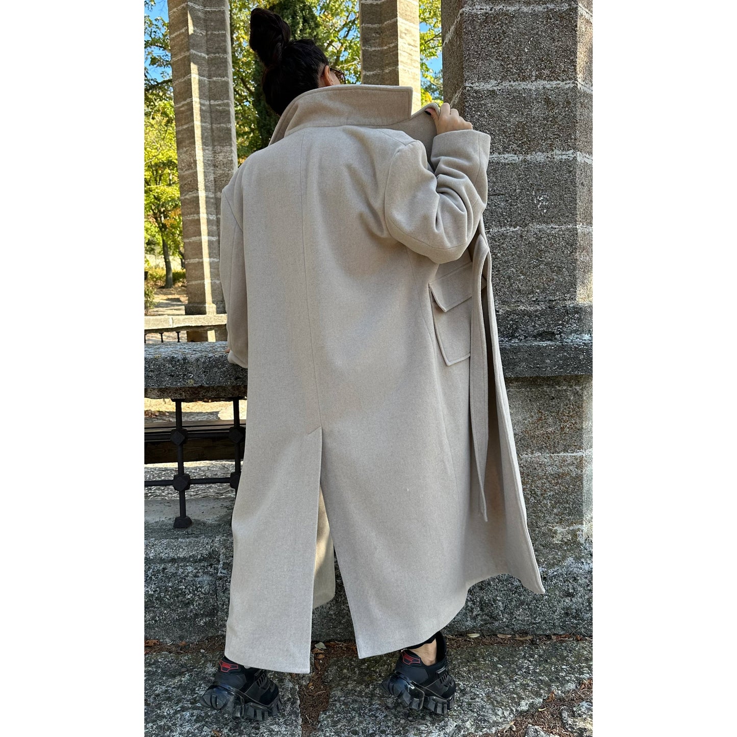 Autumn Winter Wool Beige V-Neck Coat - Handmade clothing from AngelBySilvia - Top Designer Brands 