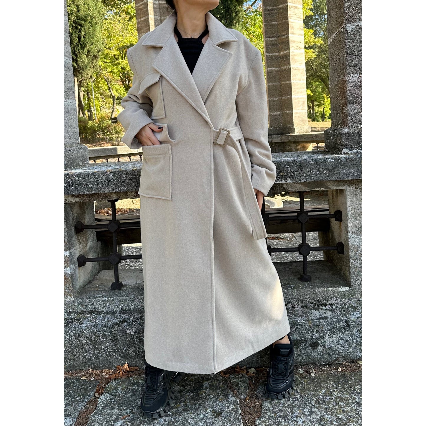 Autumn Winter Wool Beige V-Neck Coat - Handmade clothing from AngelBySilvia - Top Designer Brands 