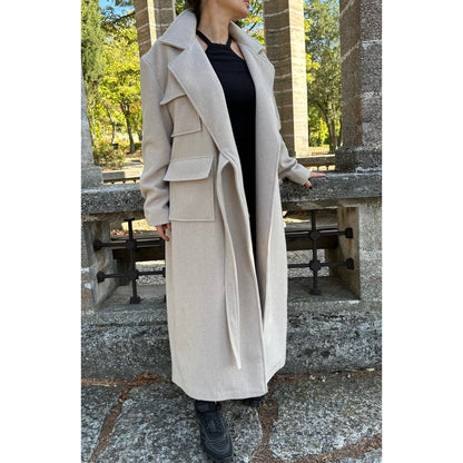 Autumn Winter Wool Beige V-Neck Coat - Handmade clothing from AngelBySilvia - Top Designer Brands 