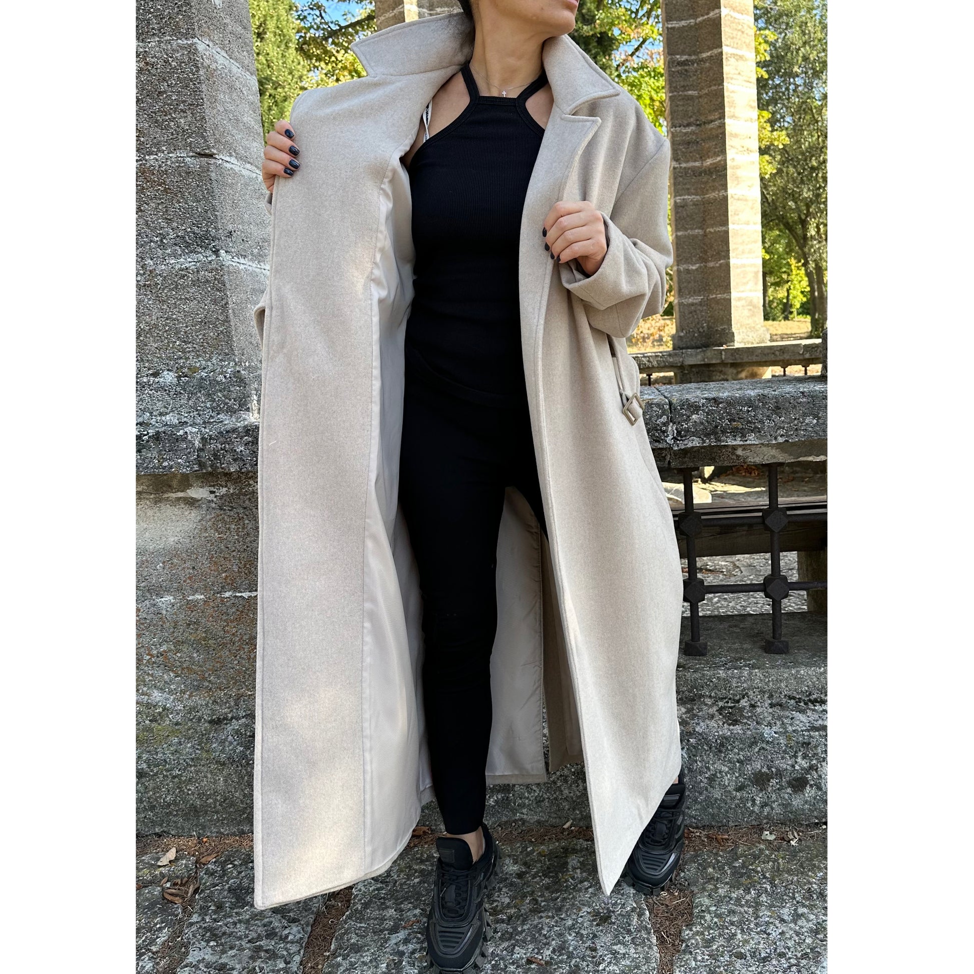 Autumn Winter Wool Beige V-Neck Coat - Handmade clothing from AngelBySilvia - Top Designer Brands 