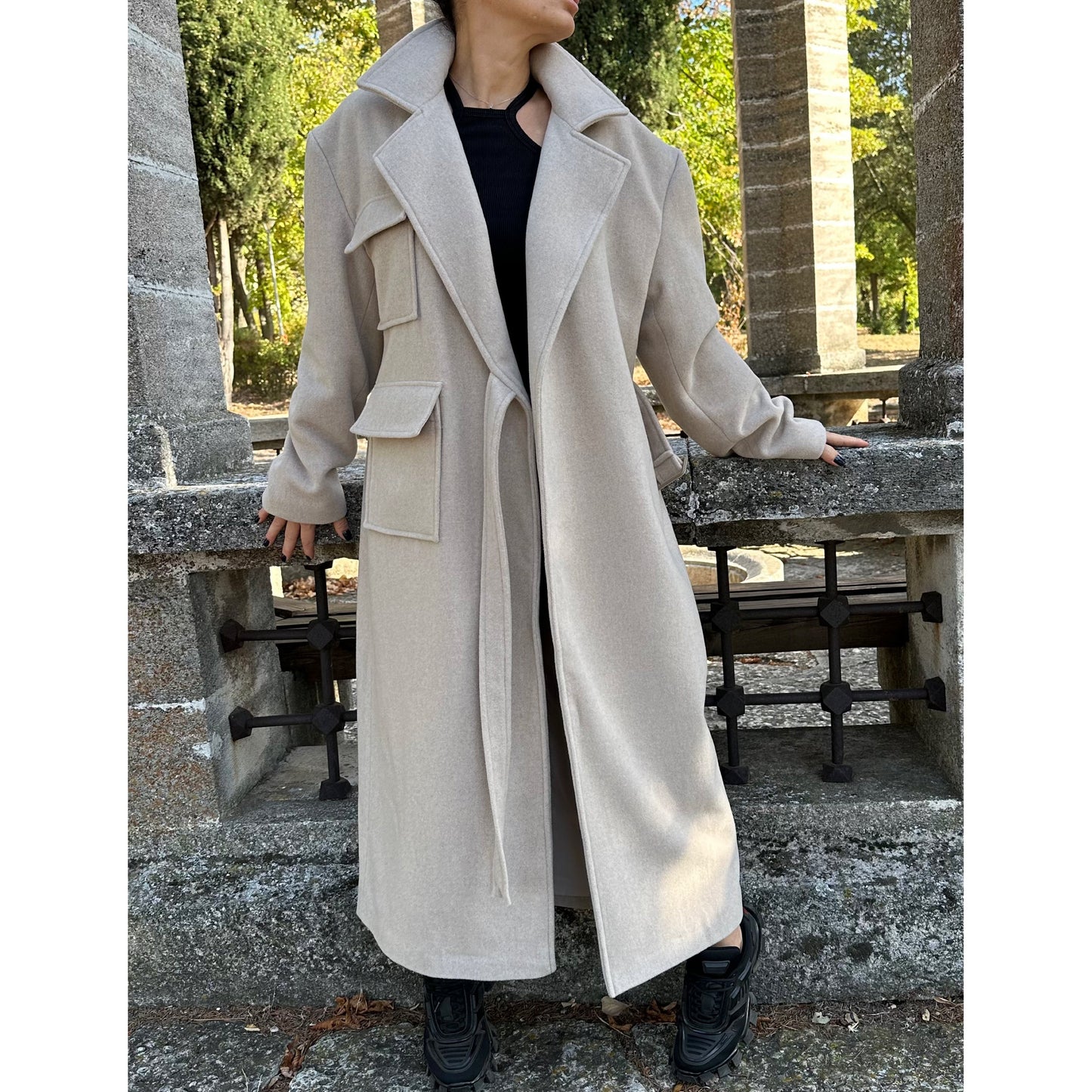 Autumn Winter Wool Beige V-Neck Coat - Handmade clothing from AngelBySilvia - Top Designer Brands 