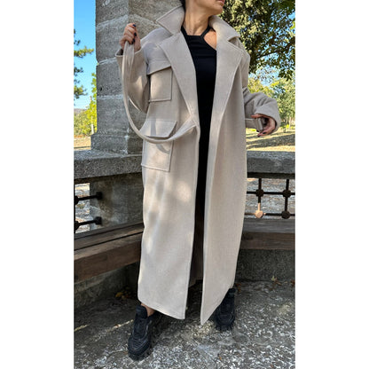 Autumn Winter Wool Beige V-Neck Coat - Handmade clothing from AngelBySilvia - Top Designer Brands 