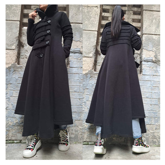 Extravagant Black Coat / Asymmetric Street Coat - Handmade clothing from AngelBySilvia - Top Designer Brands 