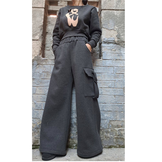 Wide Leg Grey Woman Pants - Handmade clothing from AngelBySilvia - Top Designer Brands 