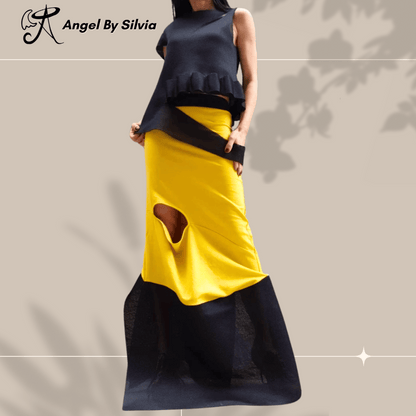 Sunshine Yellow Boho Skirt • Long Asymmetric Maxi Skirt • Loose Cotton Elastic Waist Skirt • Urban Women's Fashion • XS to 5XL - Handmade clothing from Angel By Silvia - Top Designer Brands 