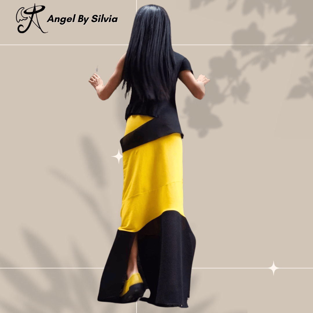 Sunshine Yellow Boho Skirt • Long Asymmetric Maxi Skirt • Loose Cotton Elastic Waist Skirt • Urban Women's Fashion • XS to 5XL - Handmade clothing from Angel By Silvia - Top Designer Brands 