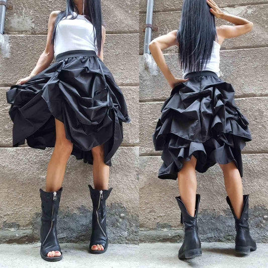 Asymmetric Women Black Skirt - Handmade clothing from AngelBySilvia - Top Designer Brands 