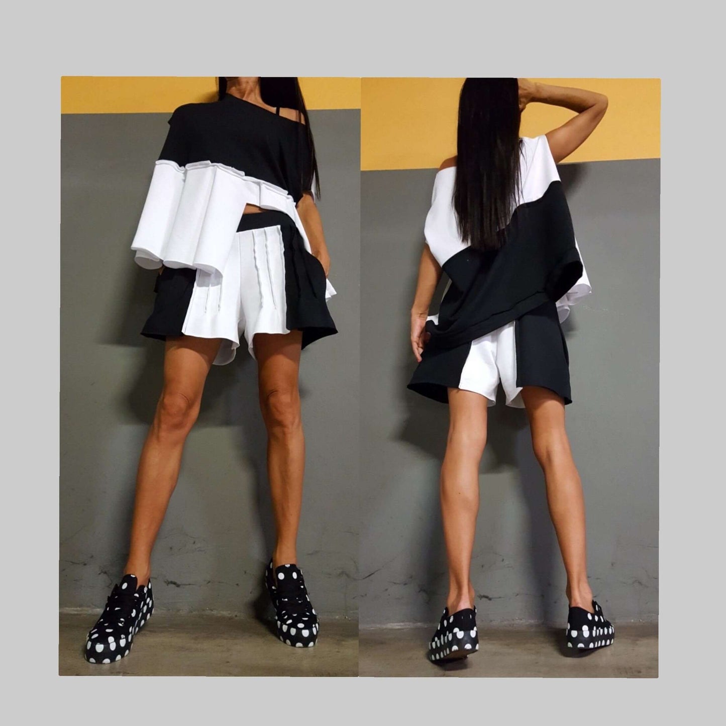 Extravagant Black White Women Short Set - Handmade clothing from AngelBySilvia - Top Designer Brands 