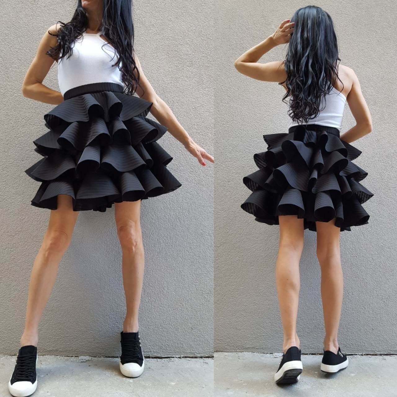 Extravagant Black Neoprene Skirt - Handmade clothing from AngelBySilvia - Top Designer Brands 