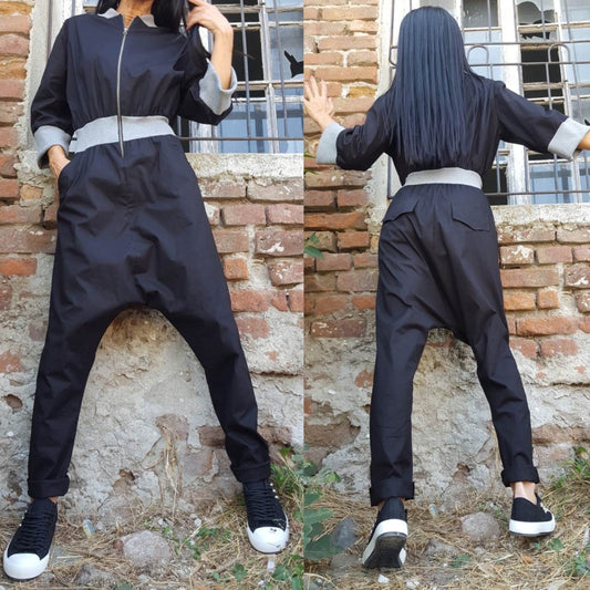Women Black Harem Jumpsuit - Handmade clothing from AngelBySilvia - Top Designer Brands 